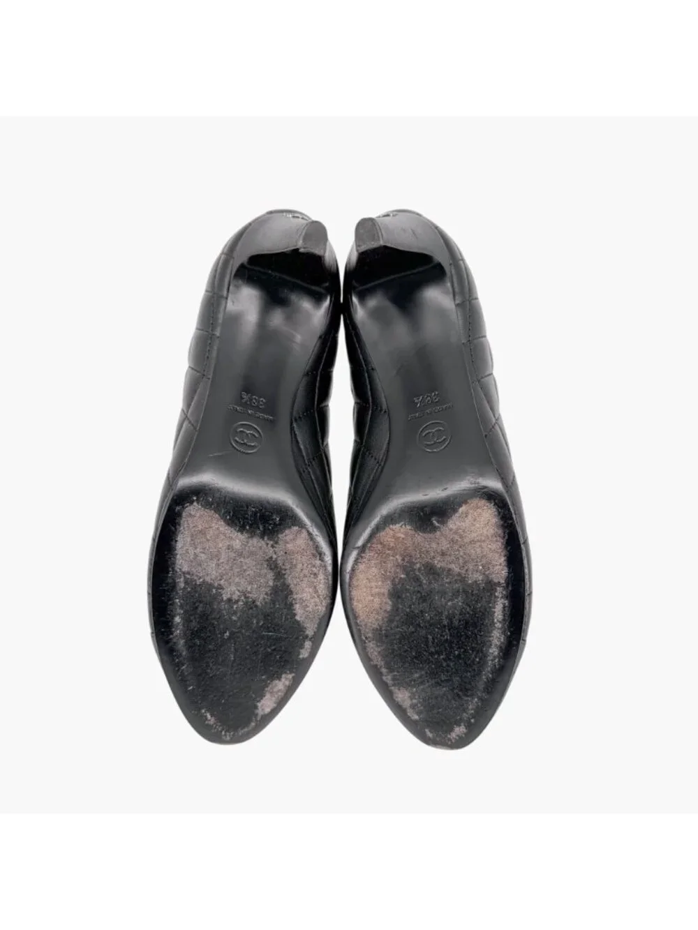 Chanel CC Quilted Cap Toe Ankle Boots Black Leather Size 38.5 US 7.5-8 Mid Heel - Picture 12 of 15